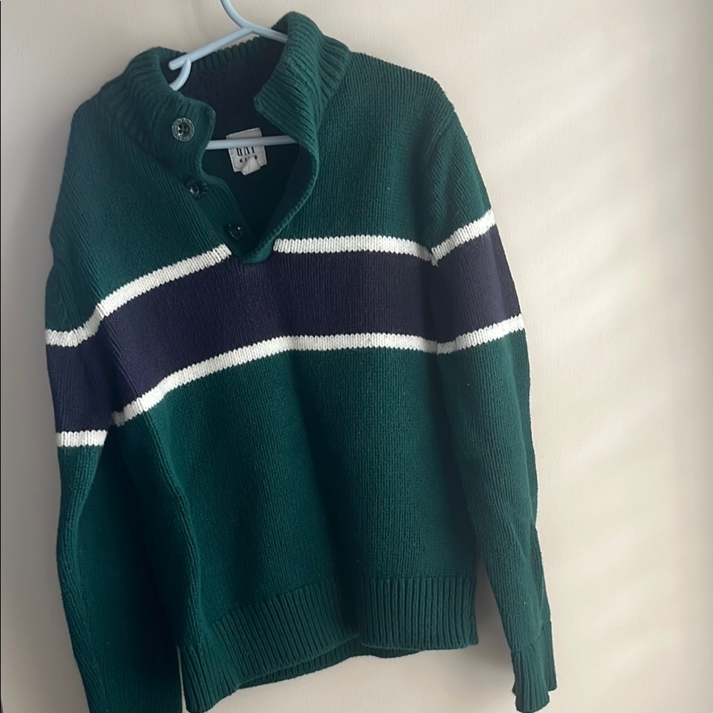 Boy’s Green Knit Sweater with Stripes
